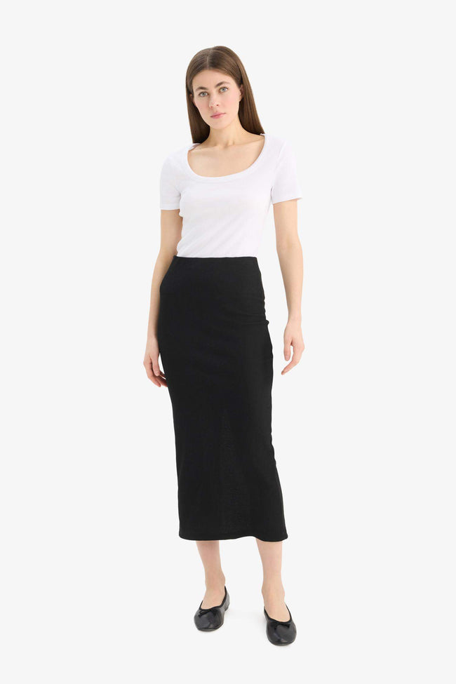 High Waist Ribbed Camisole Basic Maxi Black Pencil Skirt Main Image