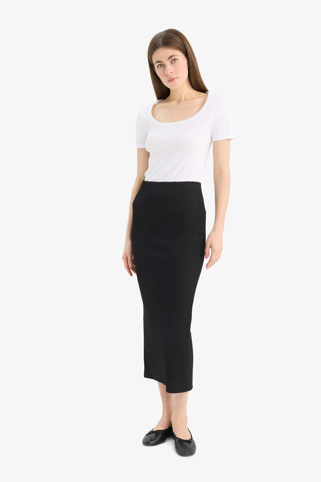 High Waist Ribbed Camisole Basic Maxi Black Pencil Skirt