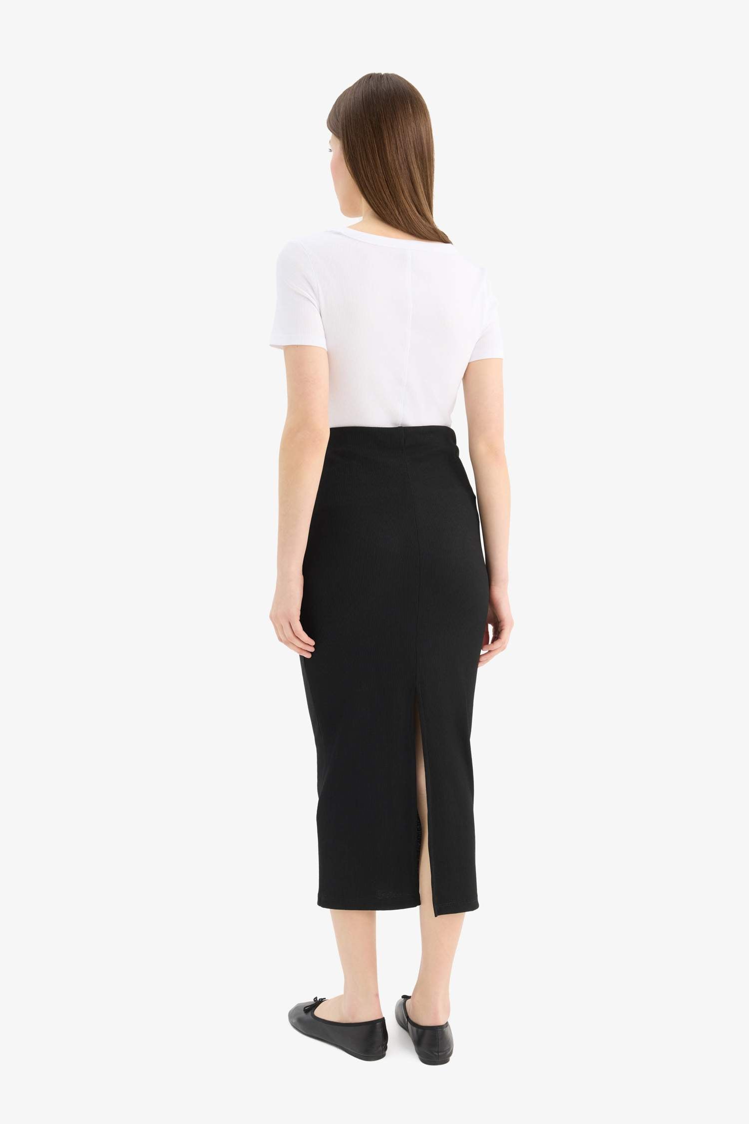 High Waist Ribbed Camisole Basic Maxi Black Pencil Skirt