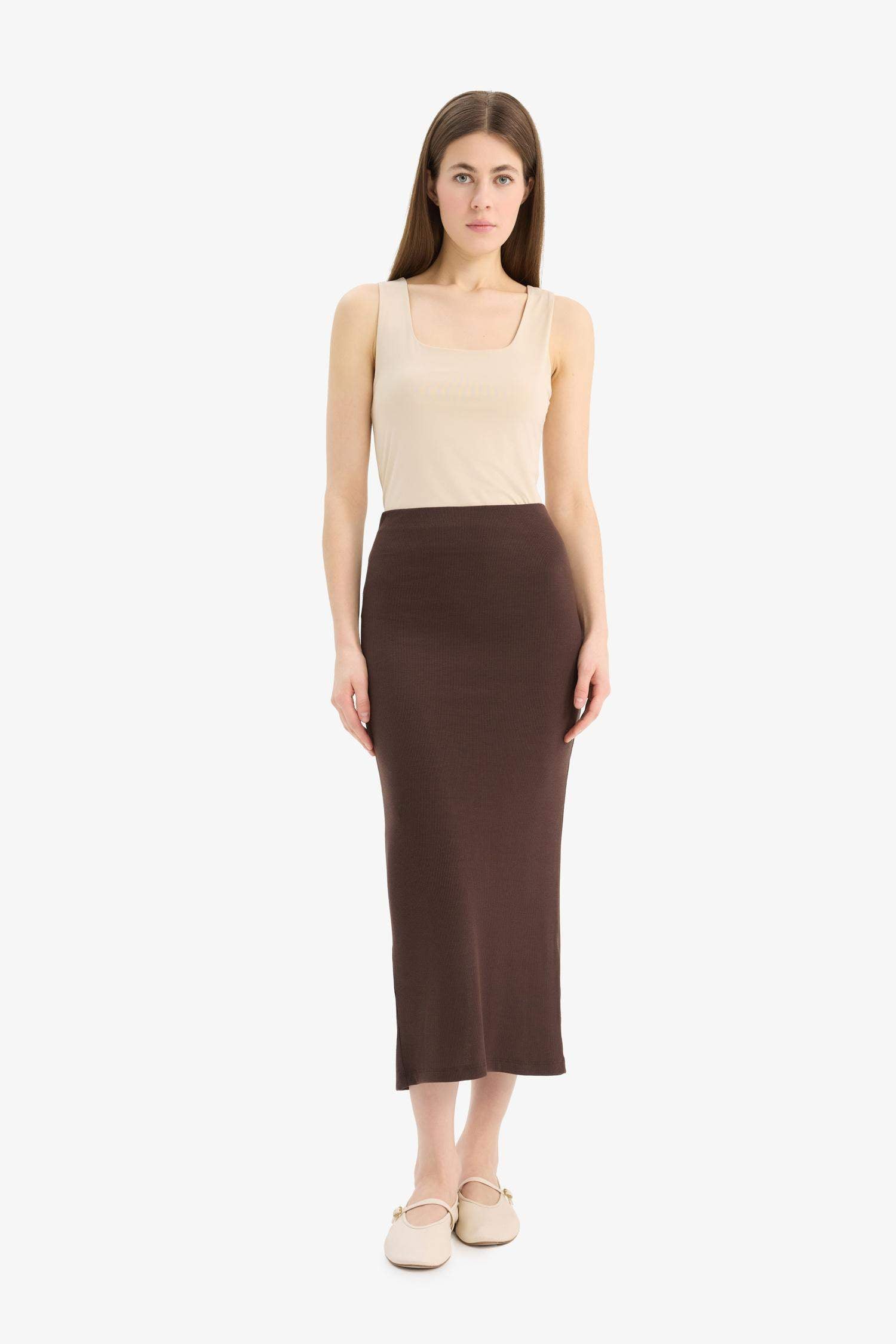 High Waist Ribbed Camisole Basic Maxi Black Pencil Skirt