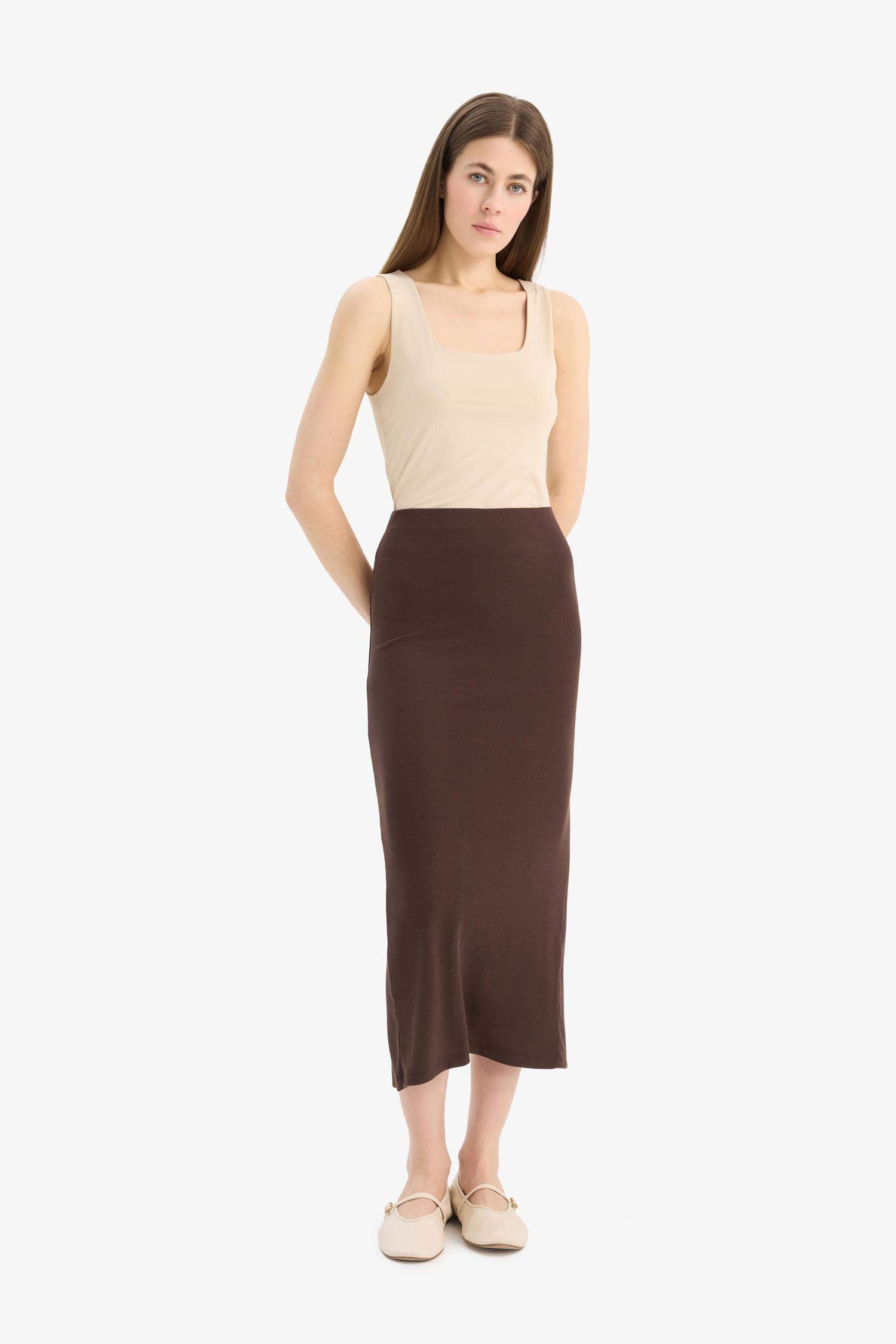 High Waist Ribbed Camisole Basic Maxi Black Pencil Skirt