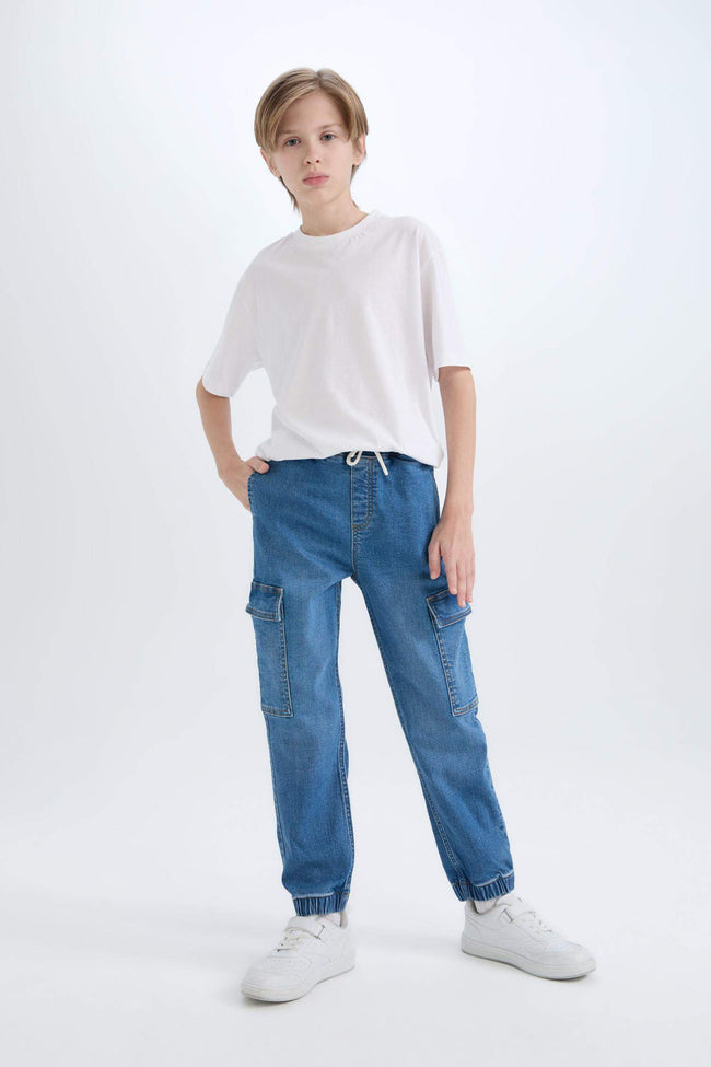 Boys Cargo Fit Jean Trousers Hover Image