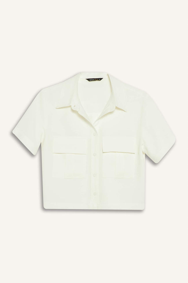 Tencel Short Sleeve Crop Shirt Hover Image