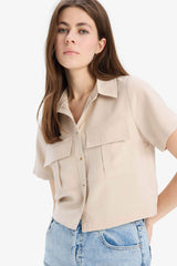 Tencel Short Sleeve Crop Shirt