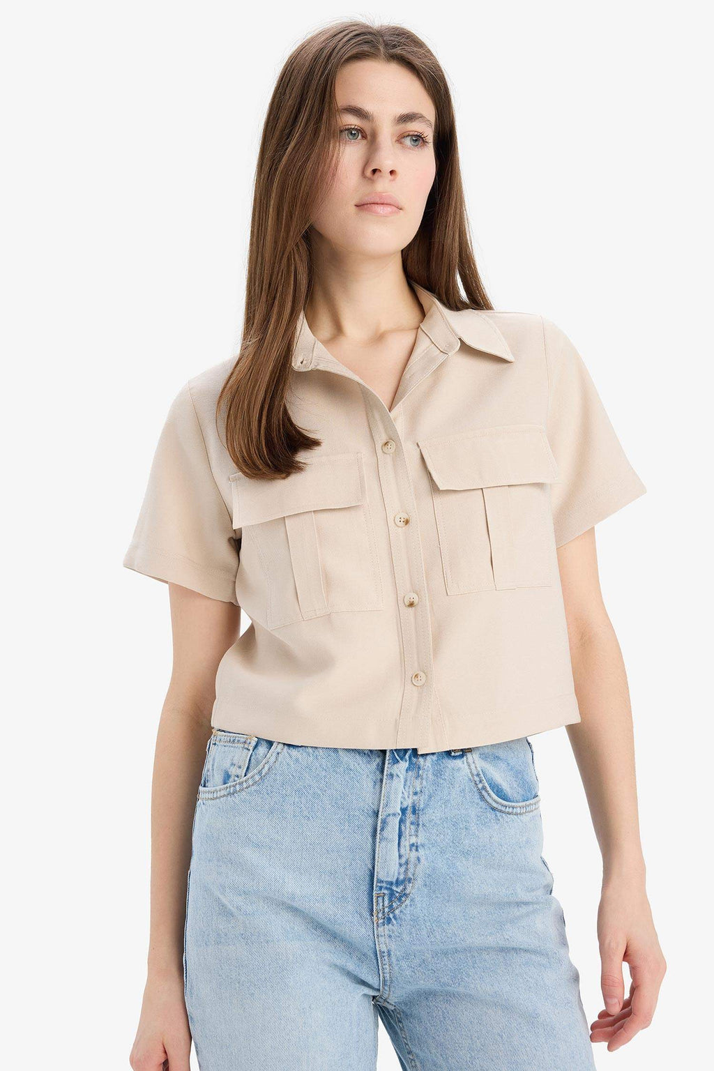 Tencel Short Sleeve Crop Shirt