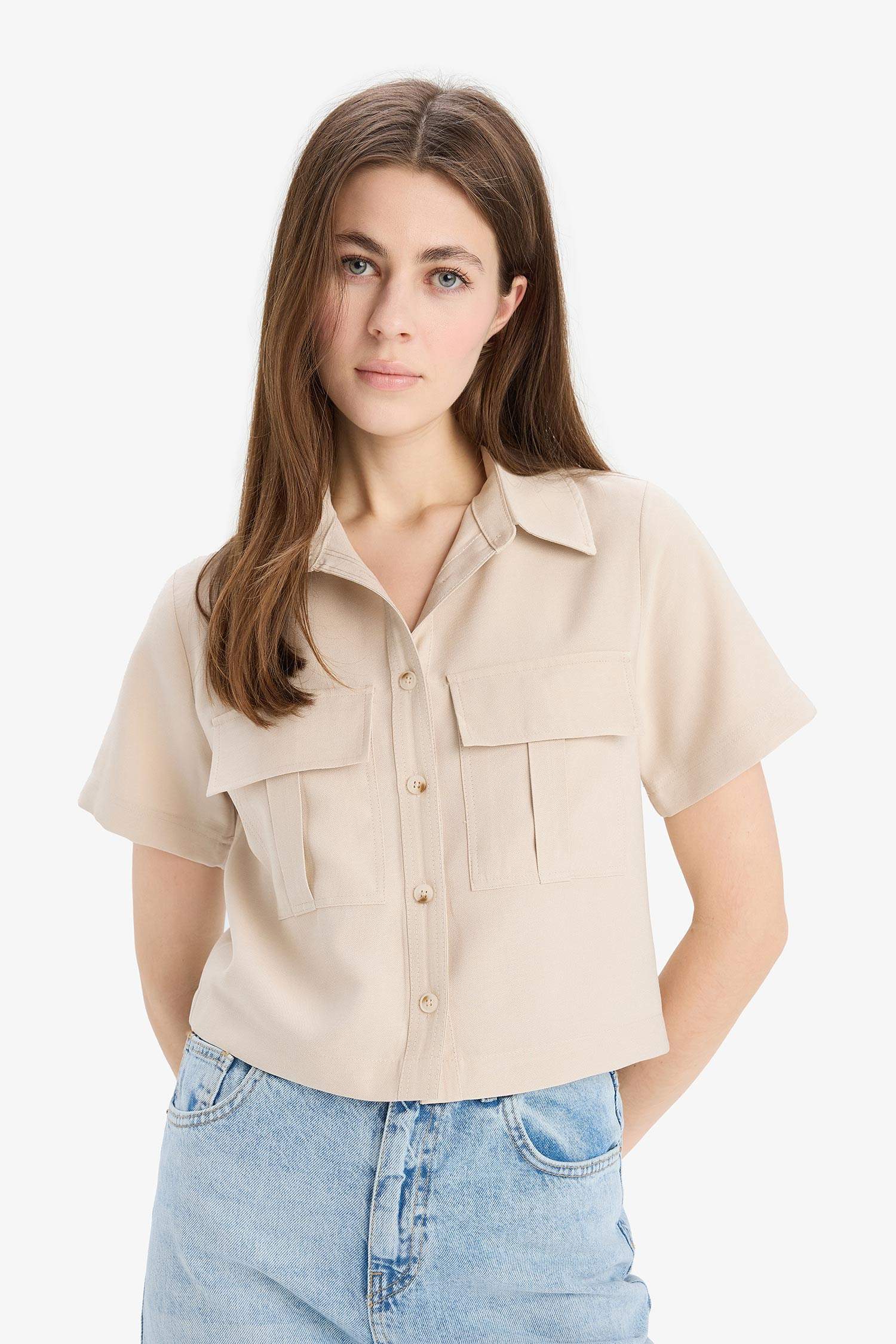 Tencel Short Sleeve Crop Shirt