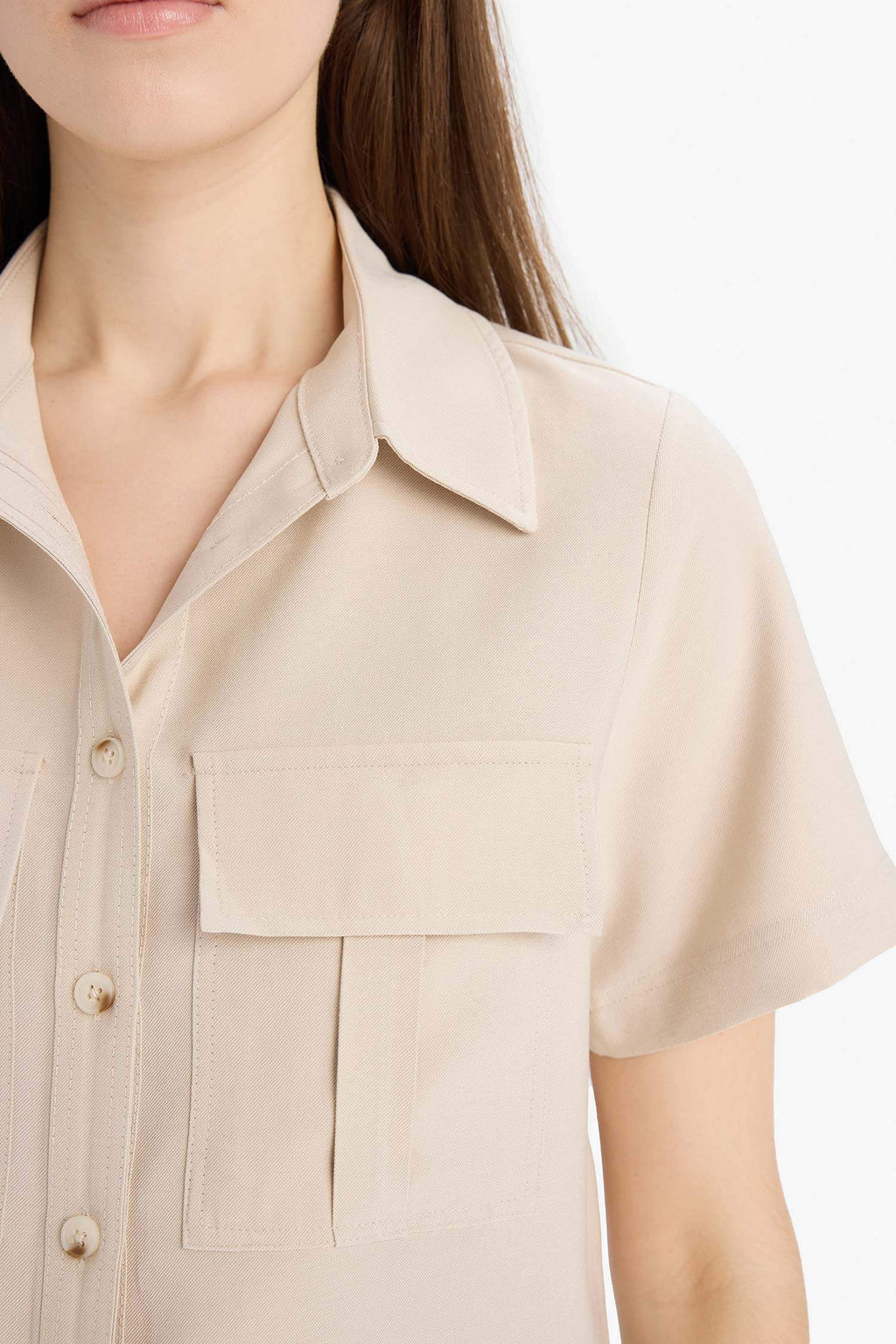 Tencel Short Sleeve Crop Shirt
