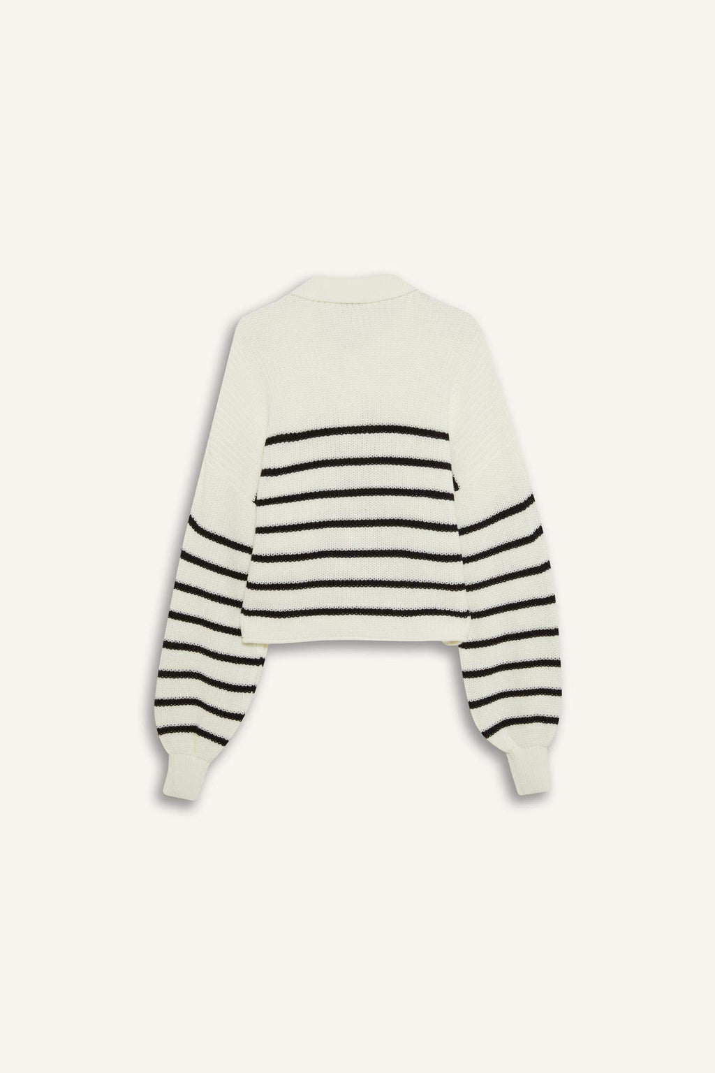 Cool Relax Fit Polo Collar Button-Down Striped Knit Sweater