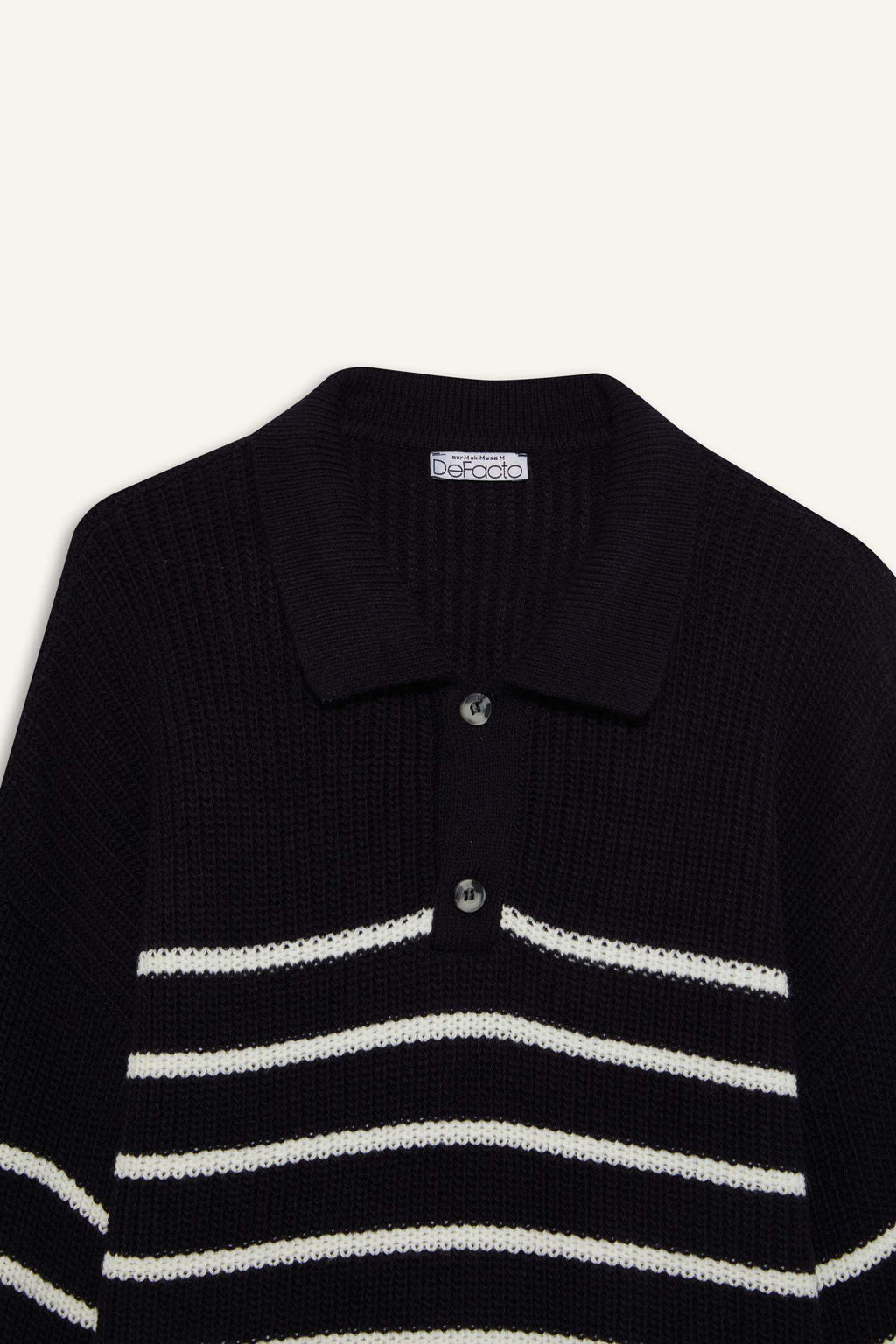 Cool Relax Fit Polo Collar Button-Down Striped Knit Sweater