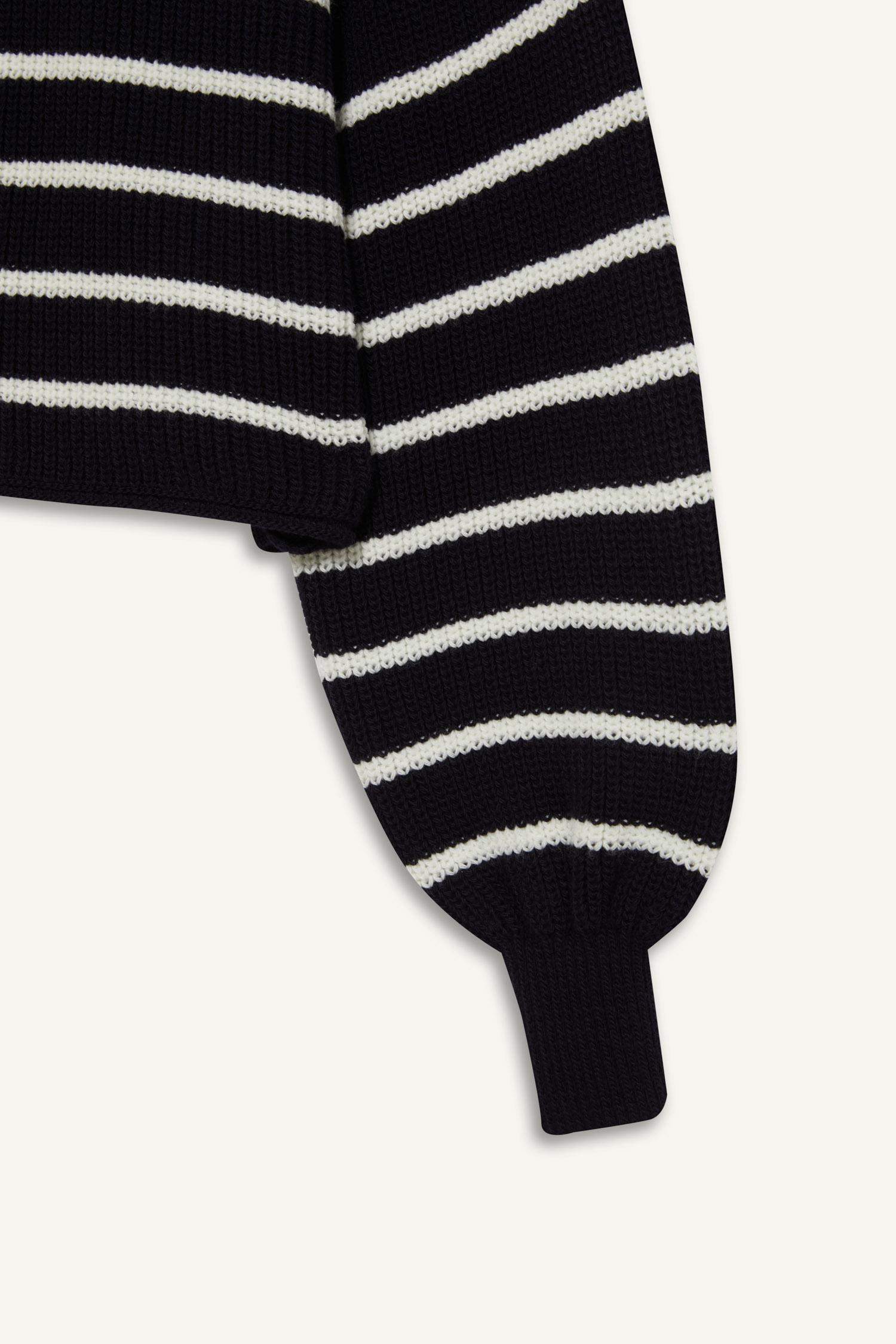 Cool Relax Fit Polo Collar Button-Down Striped Knit Sweater