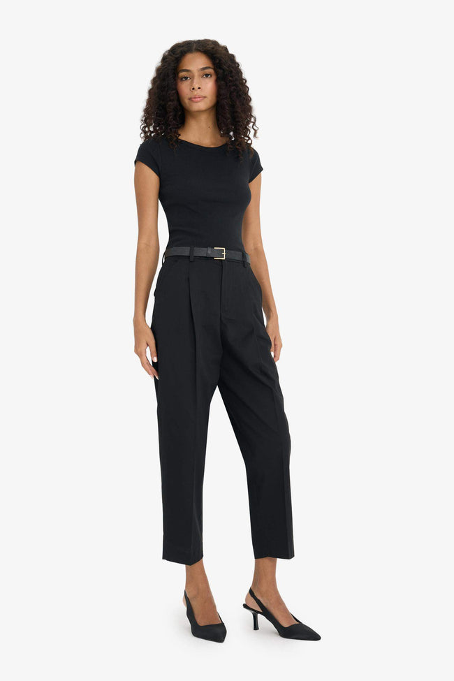 Carrot Fit High Waist Belted Crop Trousers Hover Image