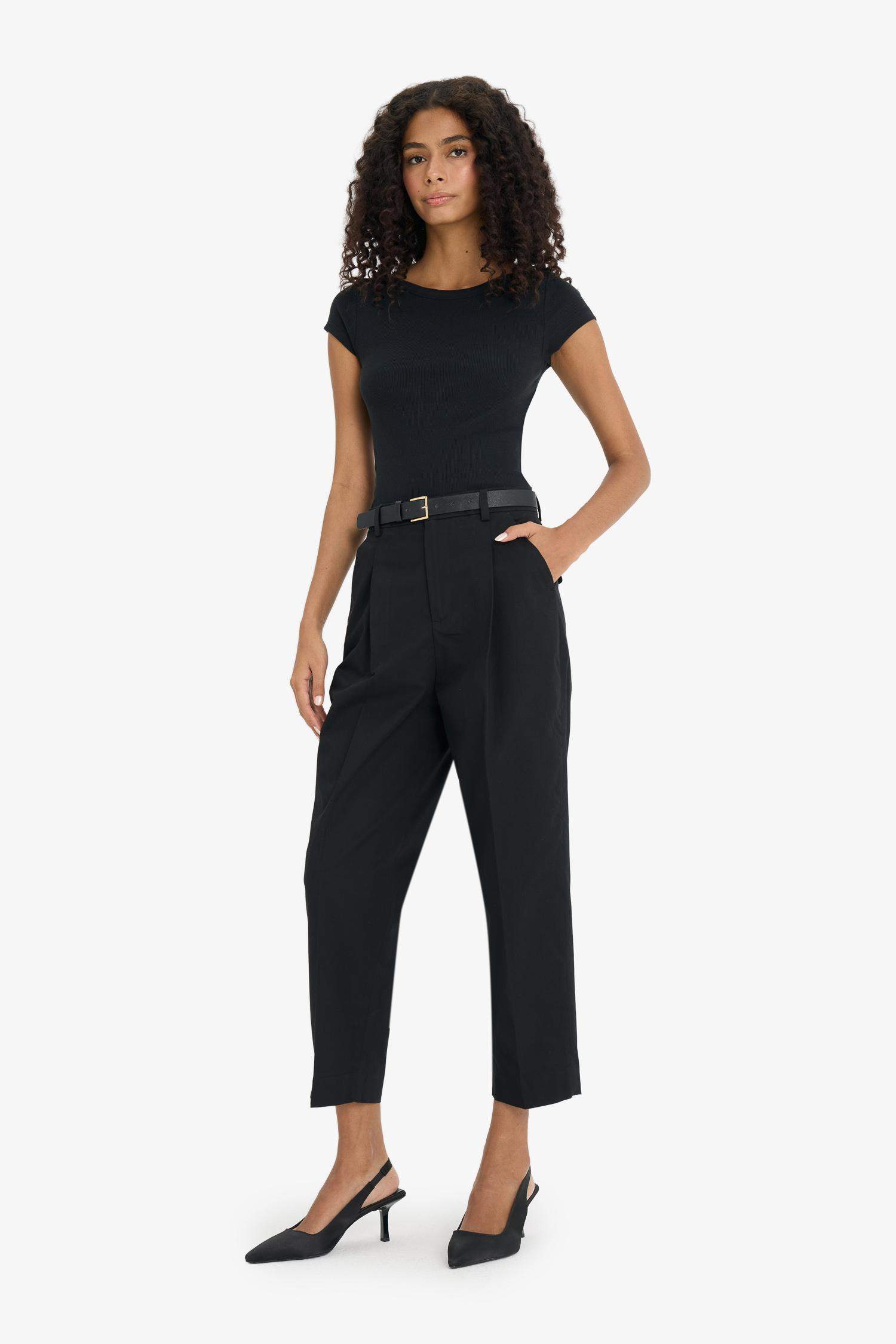 Carrot Fit High Waist Belted Crop Trousers