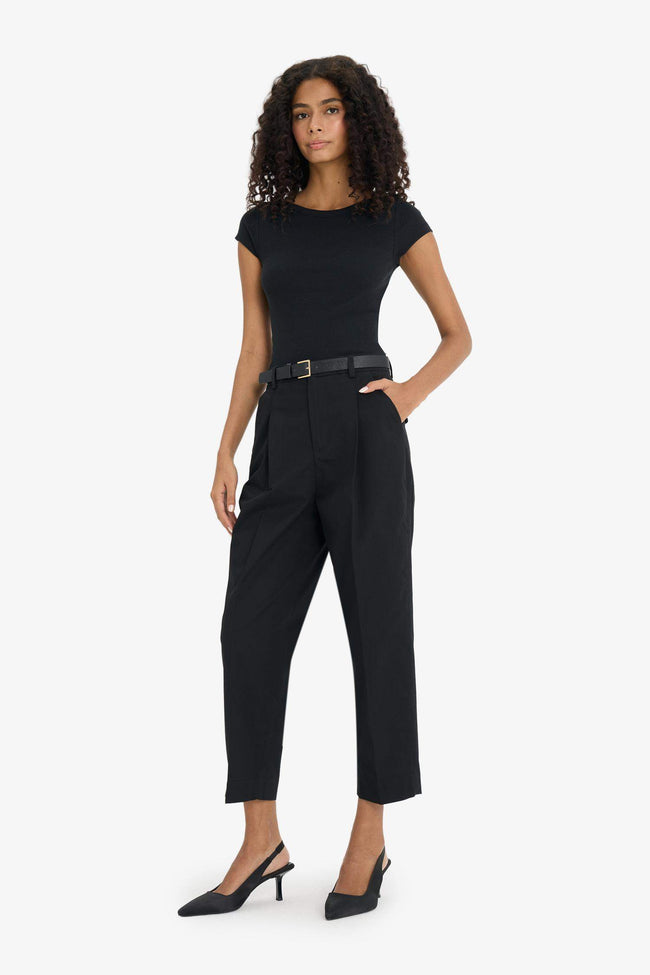 Carrot Fit High Waist Belted Crop Trousers Main Image
