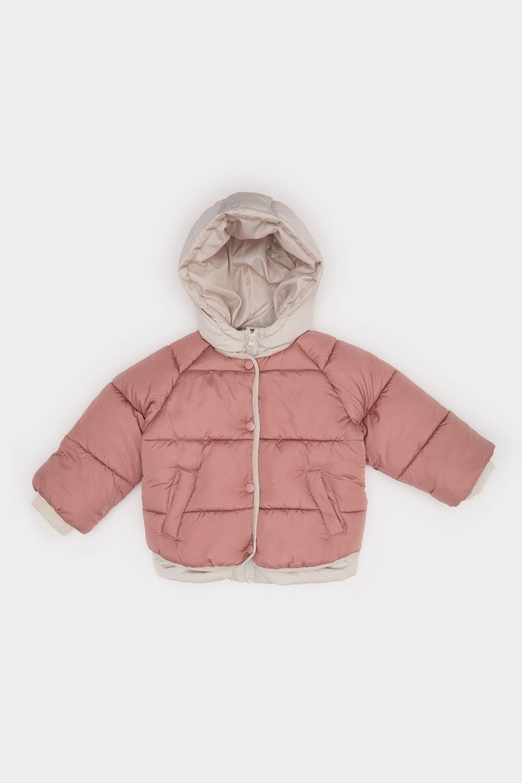 Baby Girl Windproof Hooded Zippered Puffer Coat