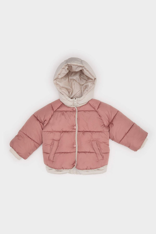 Baby Girl Windproof Hooded Zippered Puffer Coat Hover Image