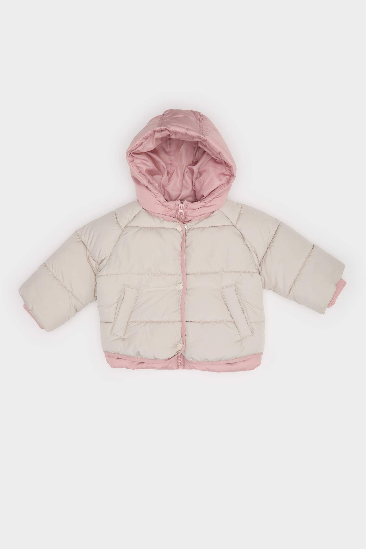 Baby Girl Windproof Hooded Zippered Puffer Coat