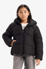 Girls Water-Repellent Hooded Zippered Puffer Coat