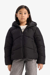 Girls Water-Repellent Hooded Zippered Puffer Coat