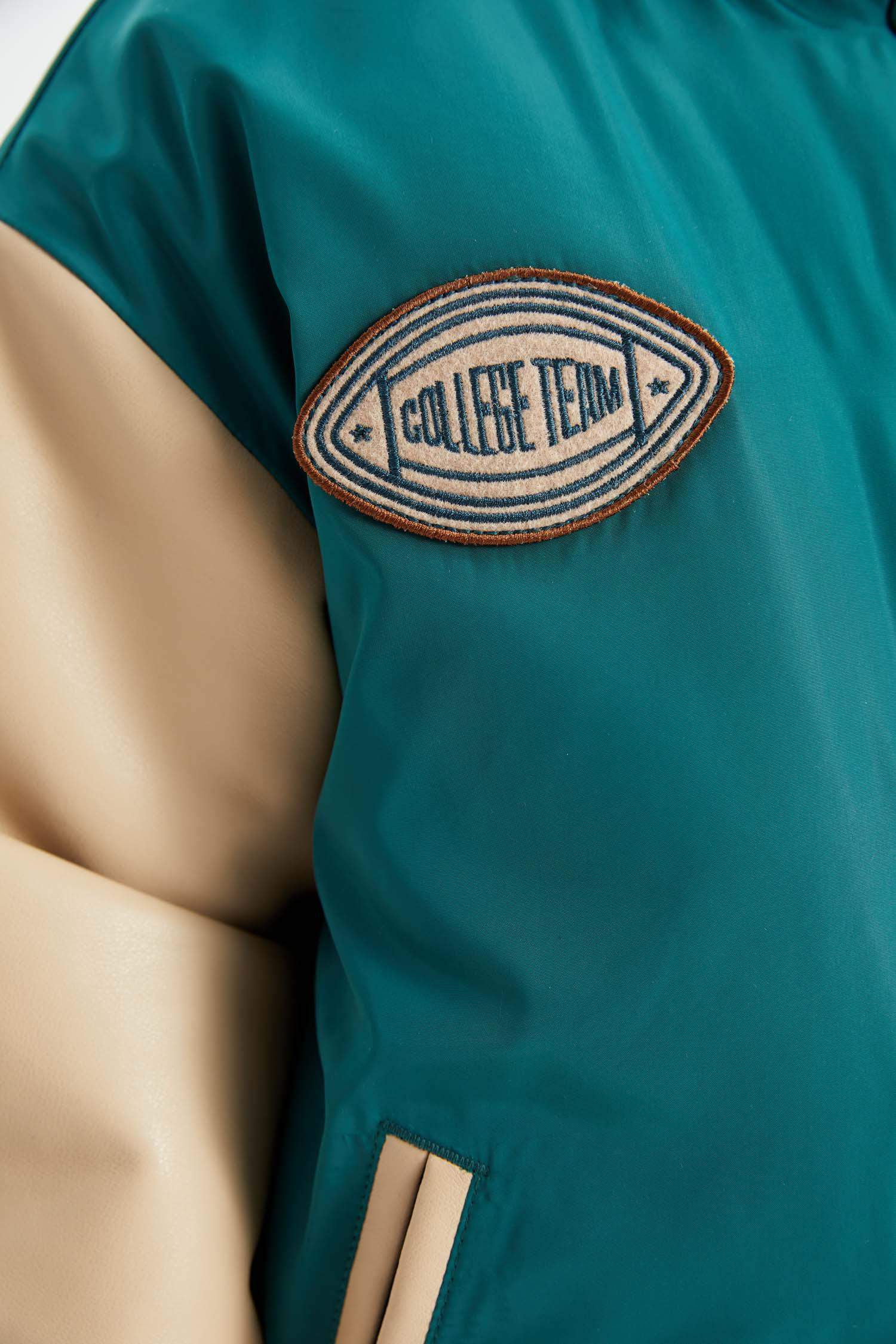 Girls Removable Hooded College Collar Bomber Jacket with Snap Button and Pocket