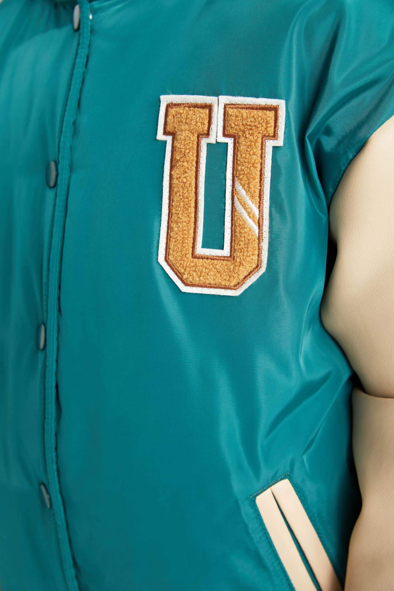 Girls Removable Hooded College Collar Bomber Jacket with Snap Button and Pocket