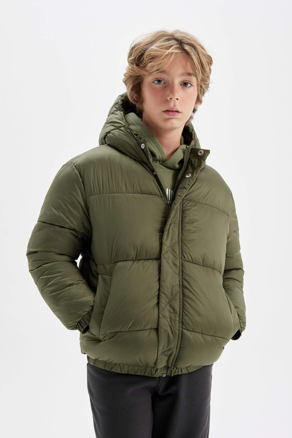 Boys Waterproof Hooded Zippered Coat with Snaps and Pockets