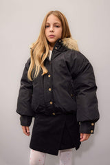 Girls Detachable Hooded Coat with Zipper and Snap Pocket
