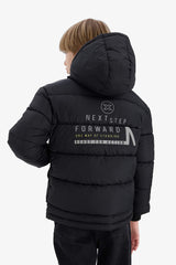 Boys Waterproof Hooded Back Printed Zippered Puffer Jacket