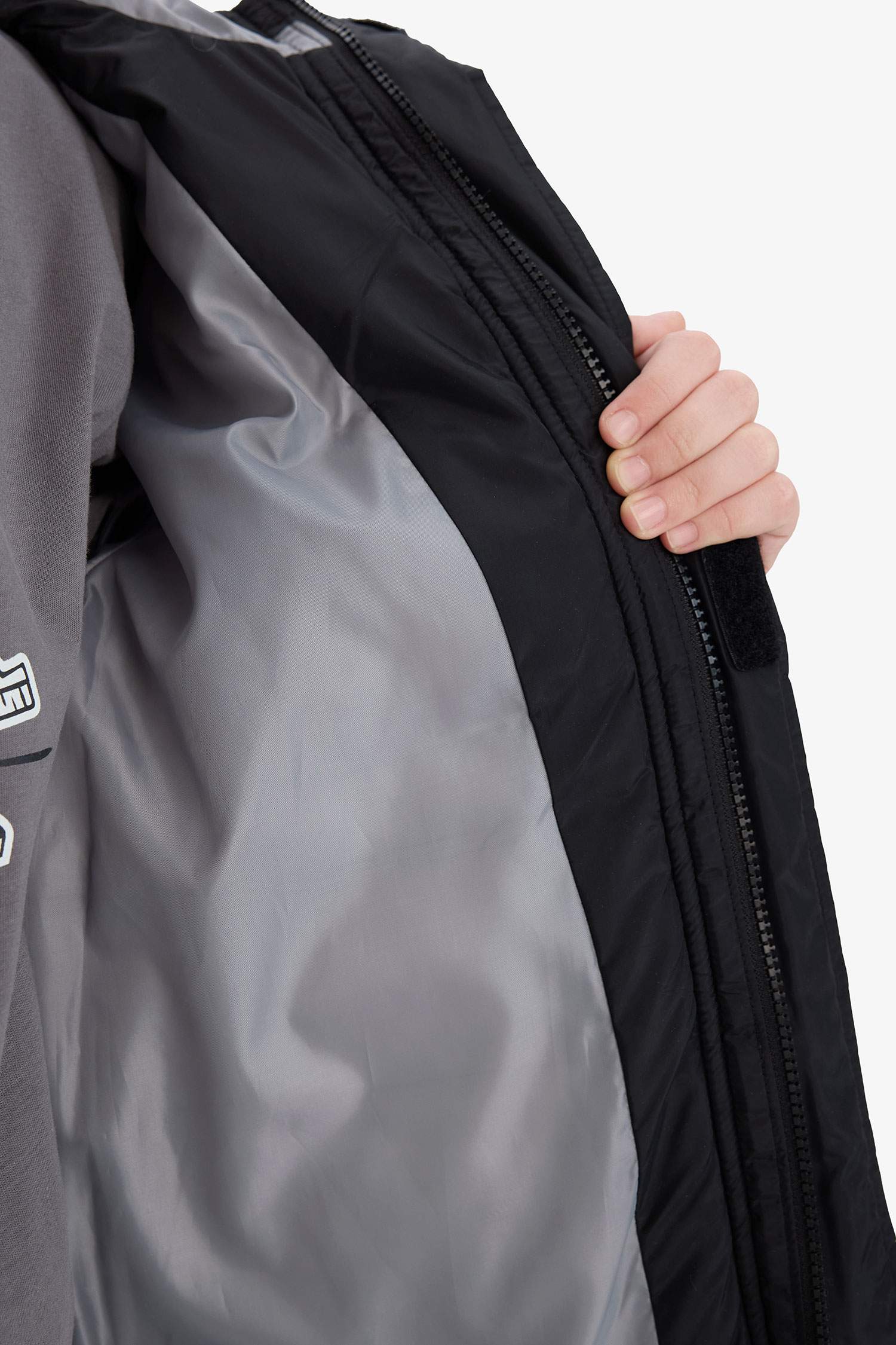 Boys Waterproof Hooded Back Printed Zippered Puffer Jacket