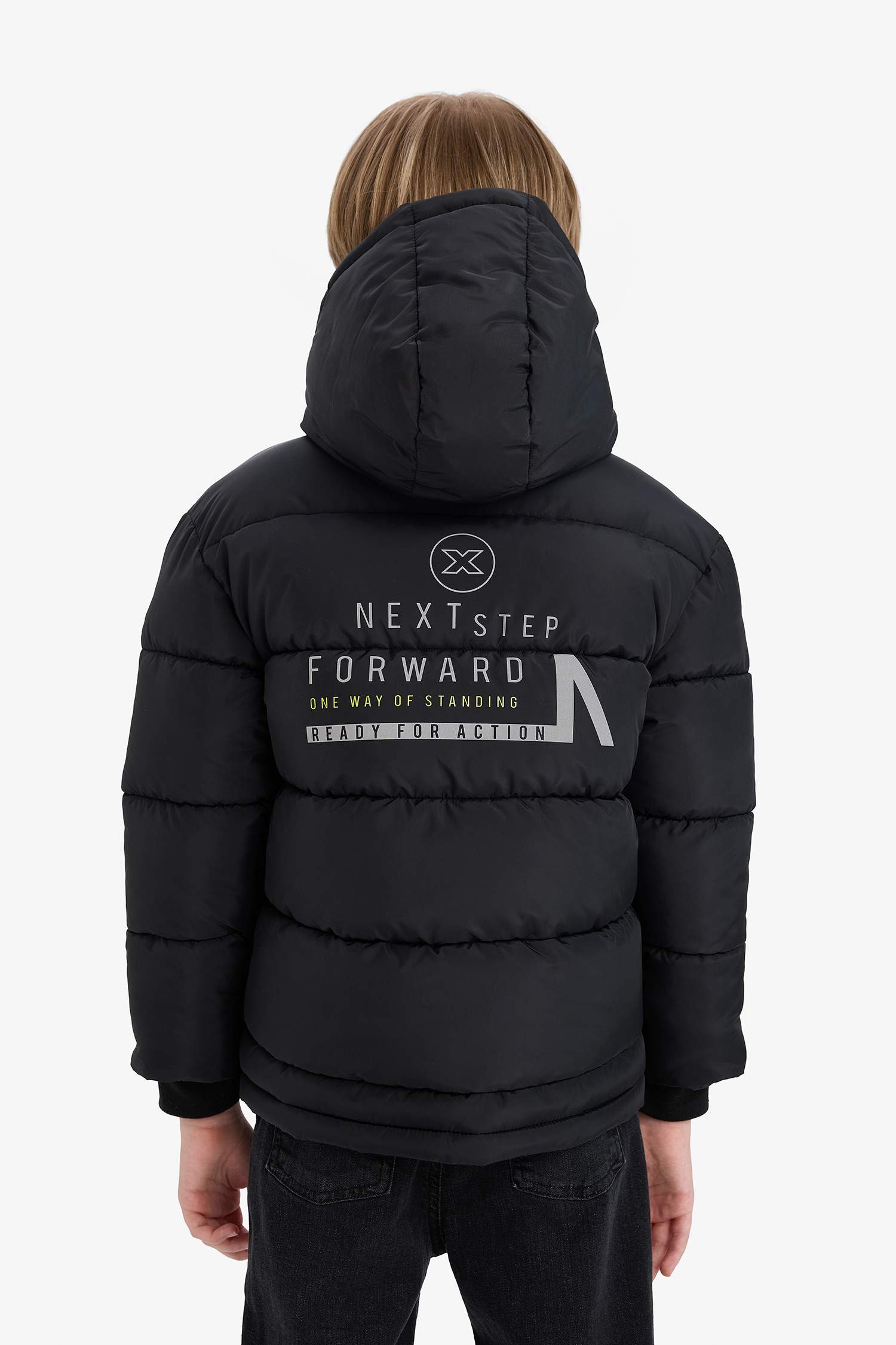 Boys Waterproof Hooded Back Printed Zippered Puffer Jacket