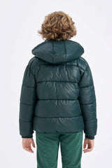 Boys Waterproof Hooded Zippered Pocket Puffer Jacket