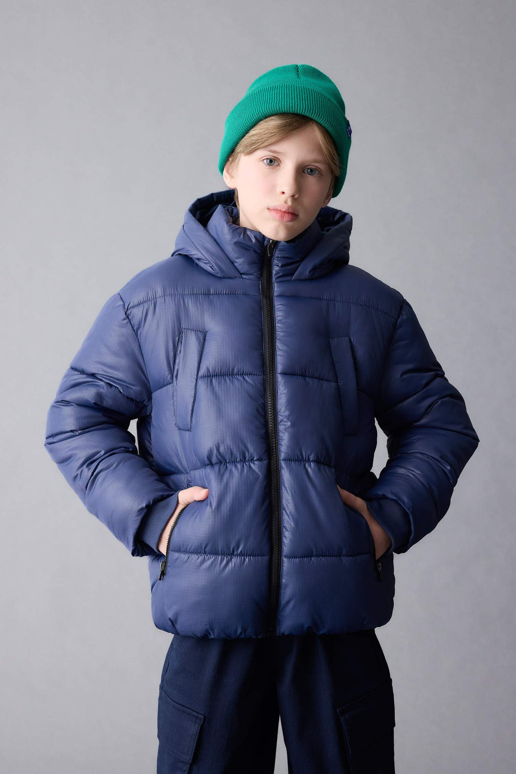 Boys Waterproof Hooded Zippered Pocket Puffer Jacket