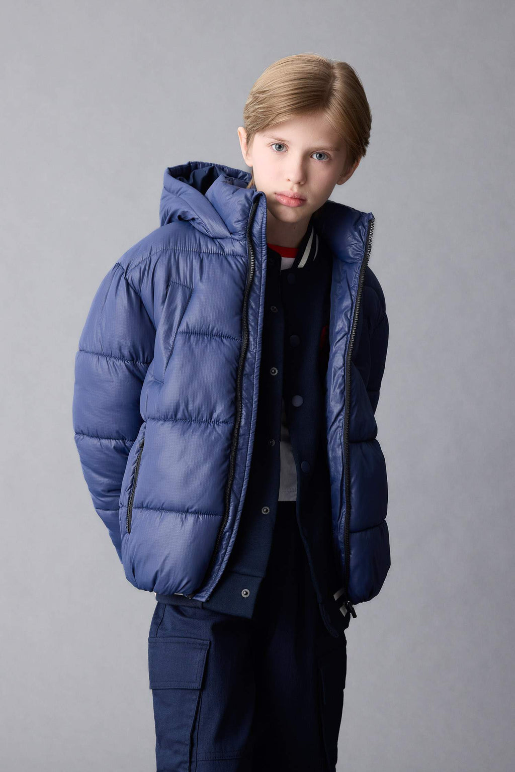 Boys Waterproof Hooded Zippered Pocket Puffer Jacket