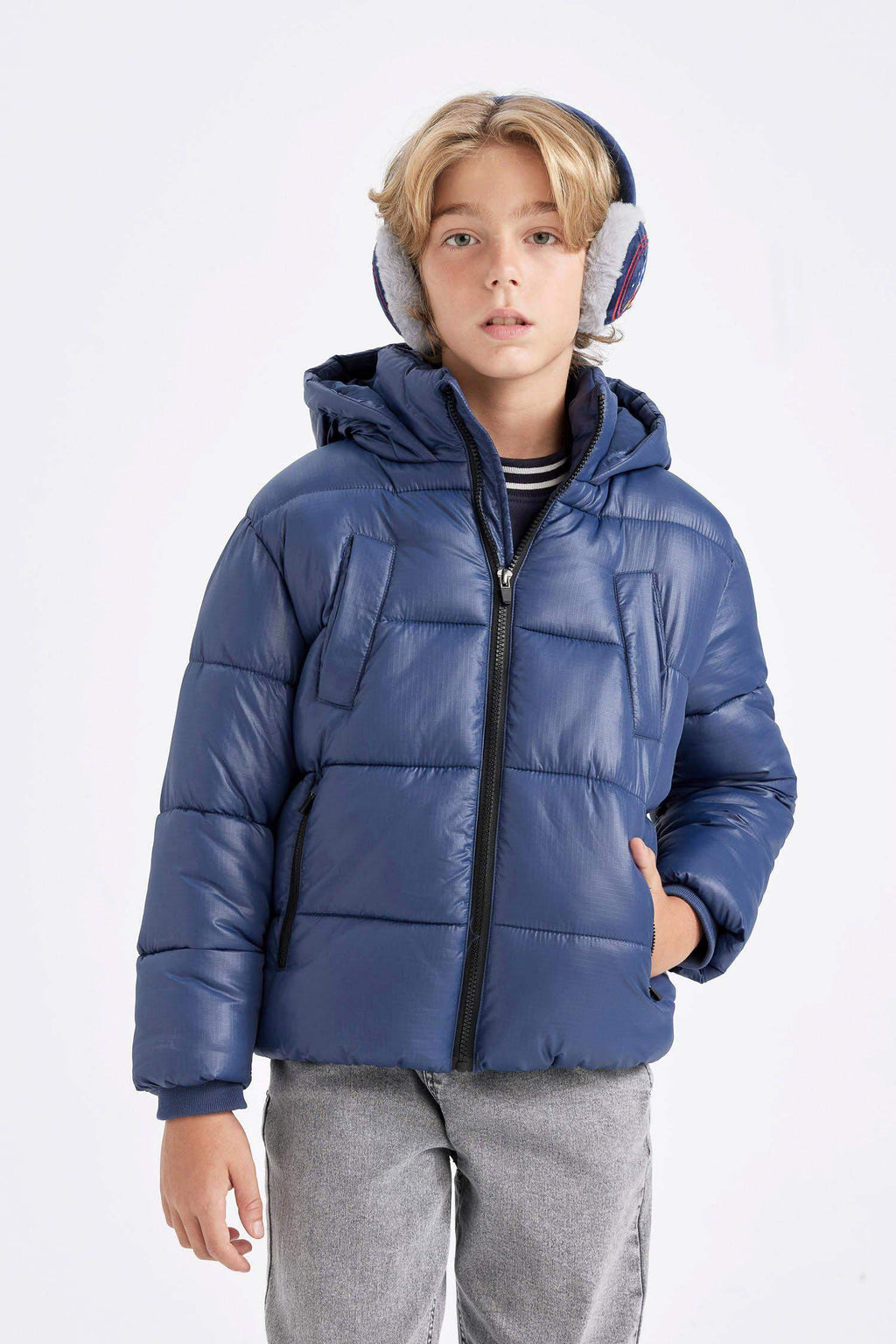 Boys Waterproof Hooded Zippered Pocket Puffer Jacket