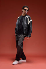 Water Repellent Regular Fit College Collar Zippered Bomber Seasonal Spring Leather Jacket Coat with Internal Pocket Detail