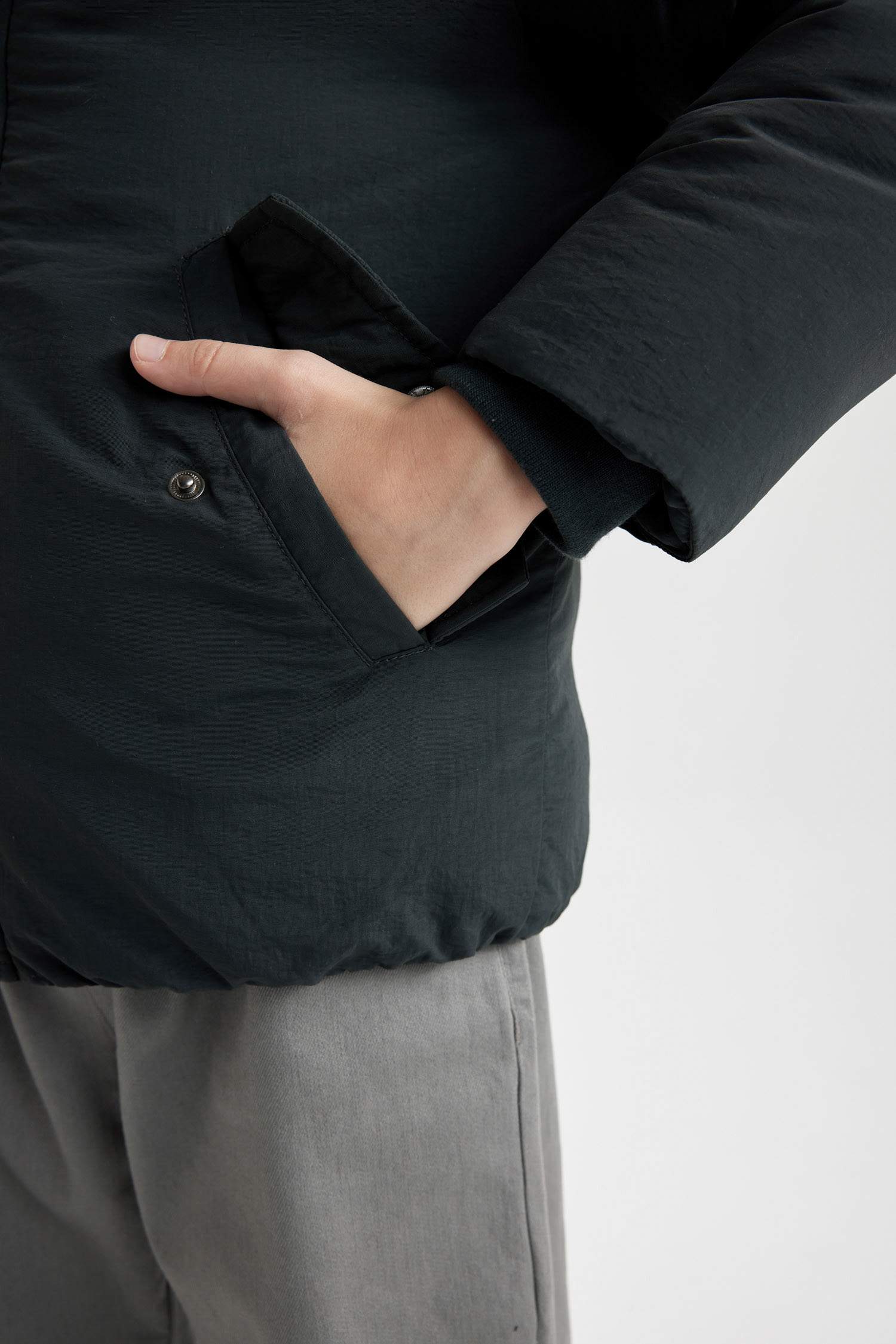 Boys Detachable Faux Fur Collar Hooded Zippered Snap Pocket Coat