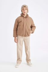 Boys Waterproof Stand-up Collar Zippered Pocket Coat