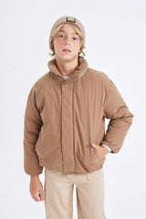 Boys Waterproof Stand-up Collar Zippered Pocket Coat