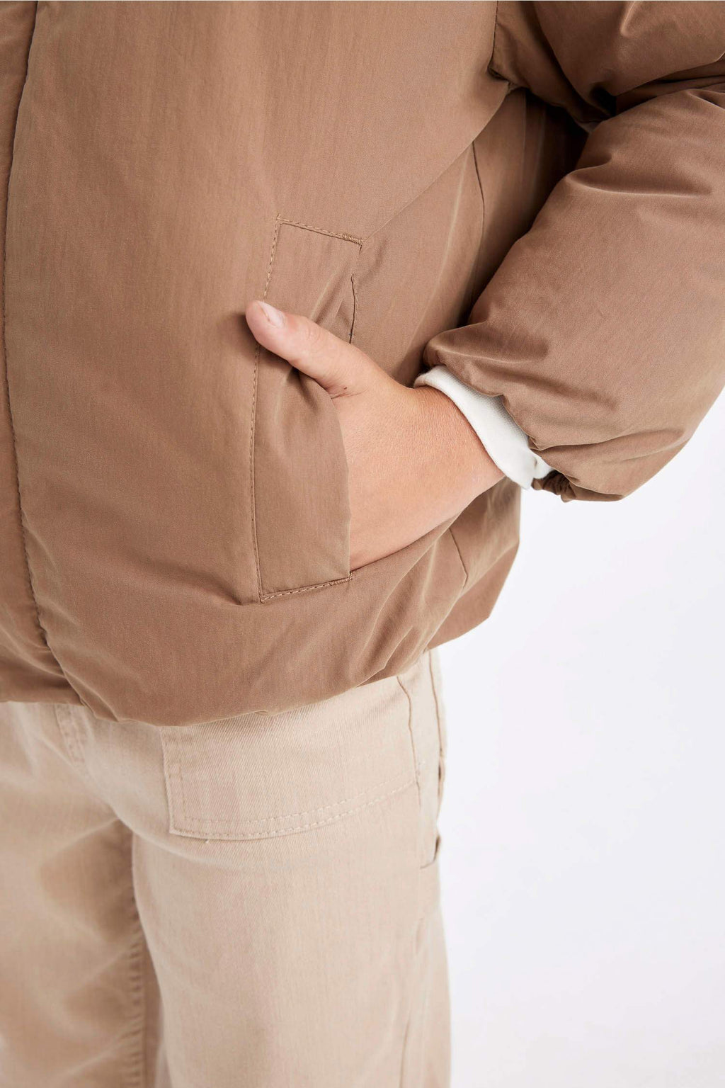 Boys Waterproof Stand-up Collar Zippered Pocket Coat