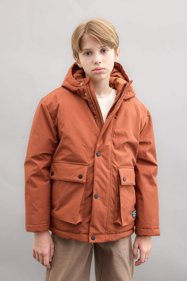 Boys Waterproof Hooded Coat Hover Image