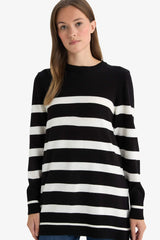 Regular Fit Crew Neck Striped Sweater Tunic