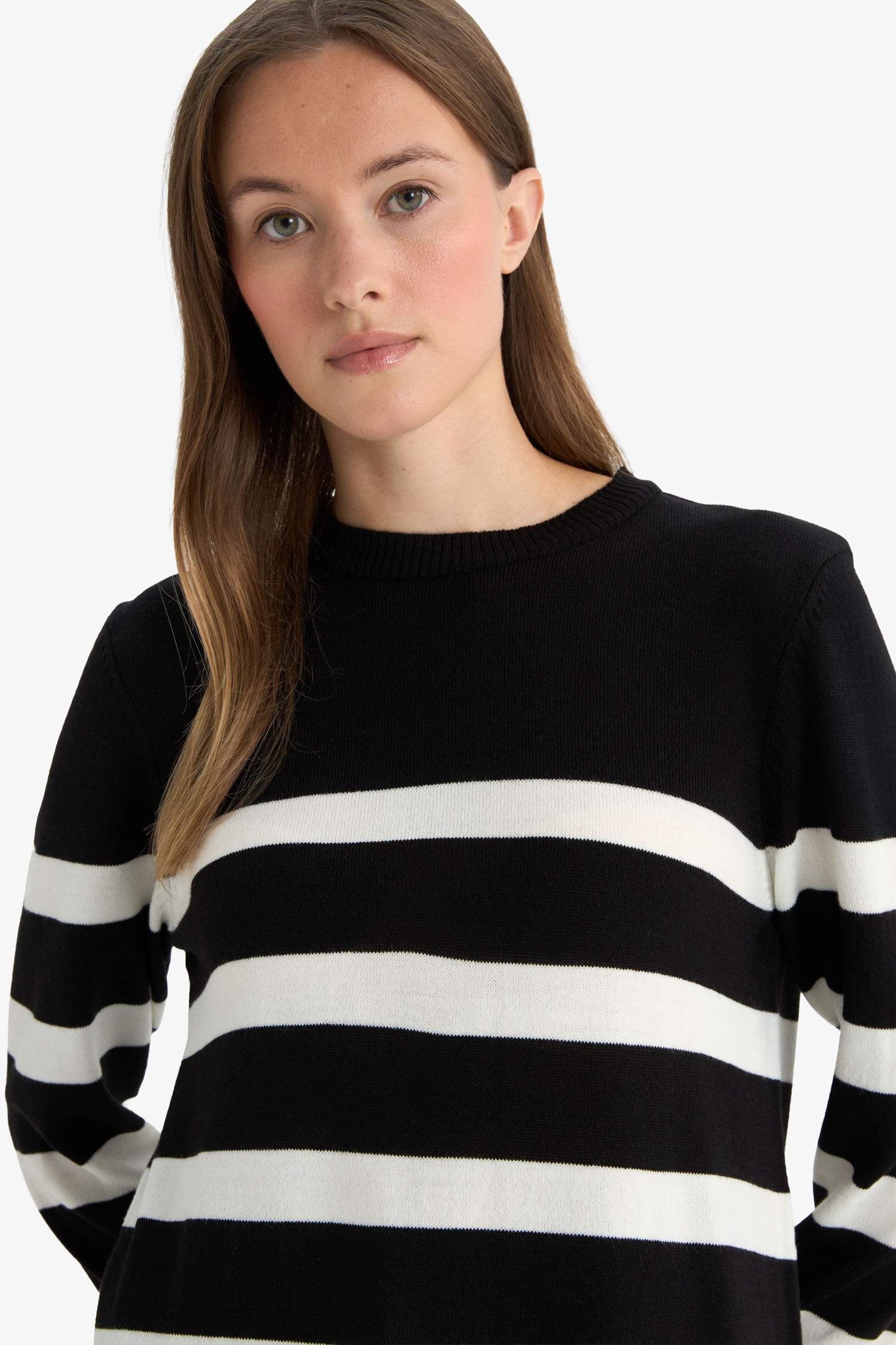 Regular Fit Crew Neck Striped Sweater Tunic