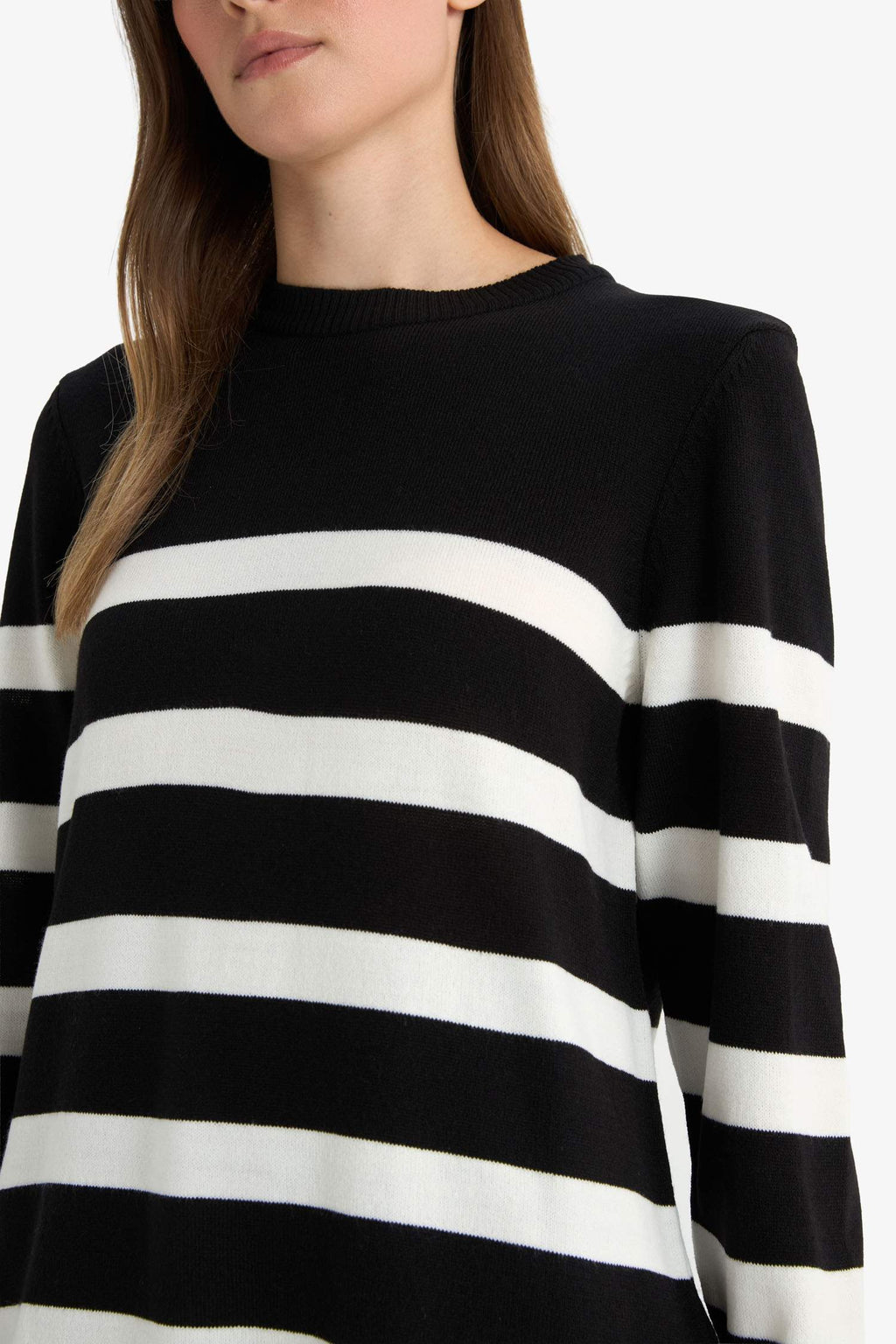 Regular Fit Crew Neck Striped Sweater Tunic