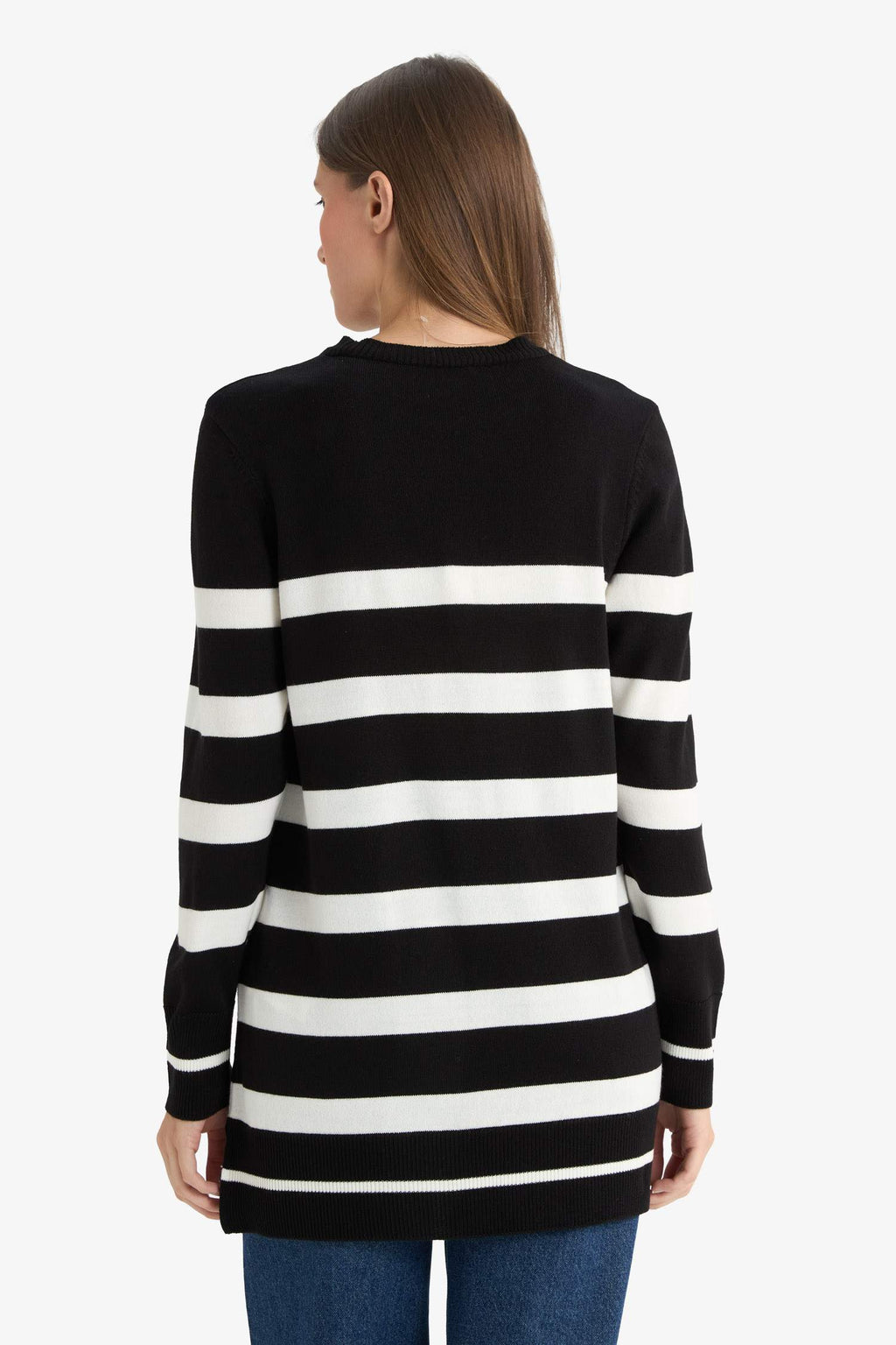 Regular Fit Crew Neck Striped Sweater Tunic