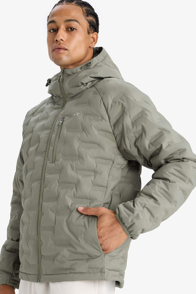 Water-repellent, regular fit, hooded, zip-up, quilted, puffer jacket. Hover Image