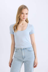 Slim Fit U Collar Short Sleeve T-Shirt