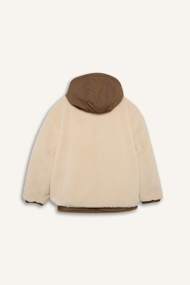 Boys' Hooded Plush Jacket with Snap Button and Zipper Main Image