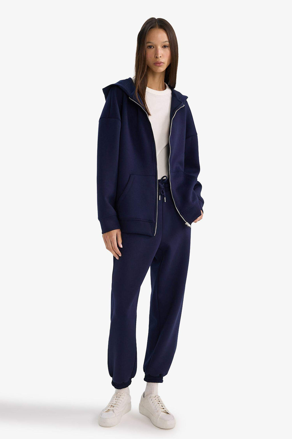 Oversize Wide Fit Hooded Scuba Diving Fabric Cardigan