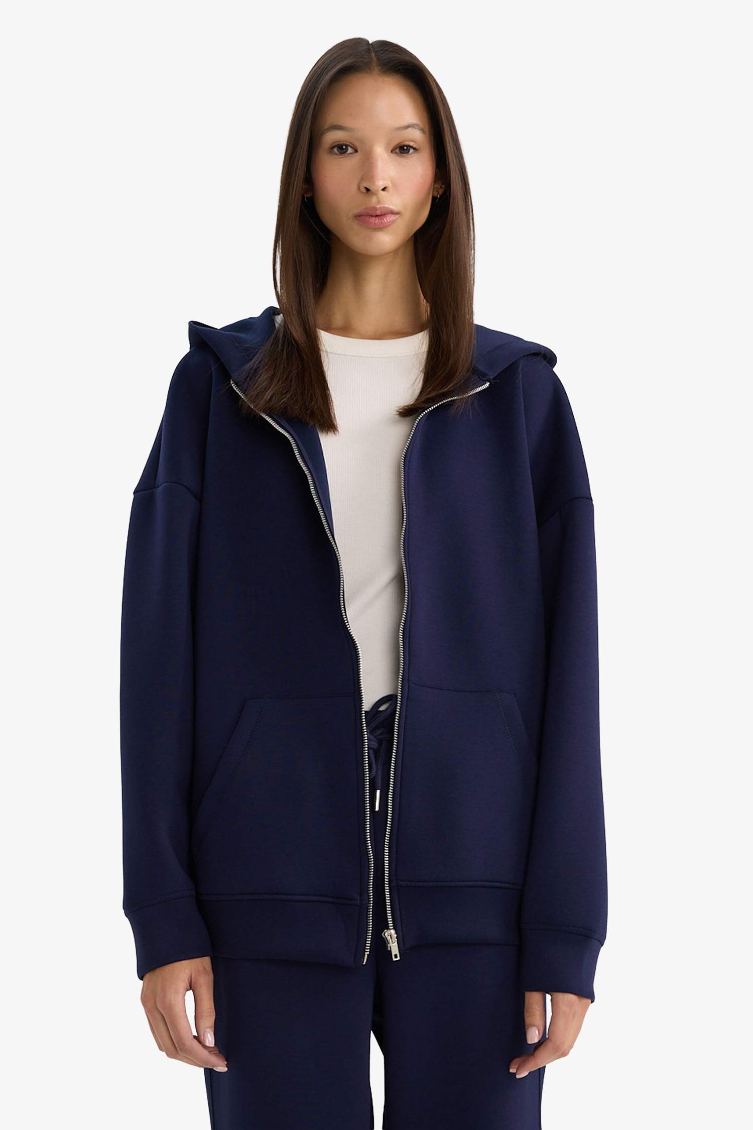 Oversize Wide Fit Hooded Scuba Diving Fabric Cardigan