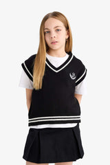 Girl's Standard Fit V-Neck School Knit Sweater