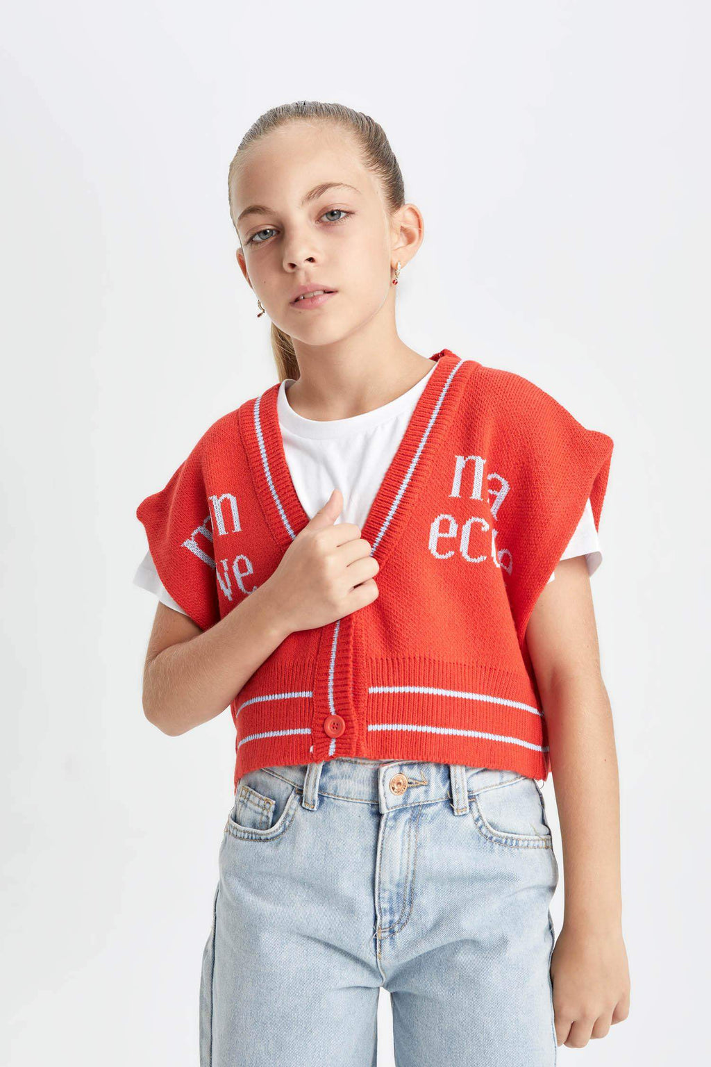 Girls V-Neck Knitted Vest